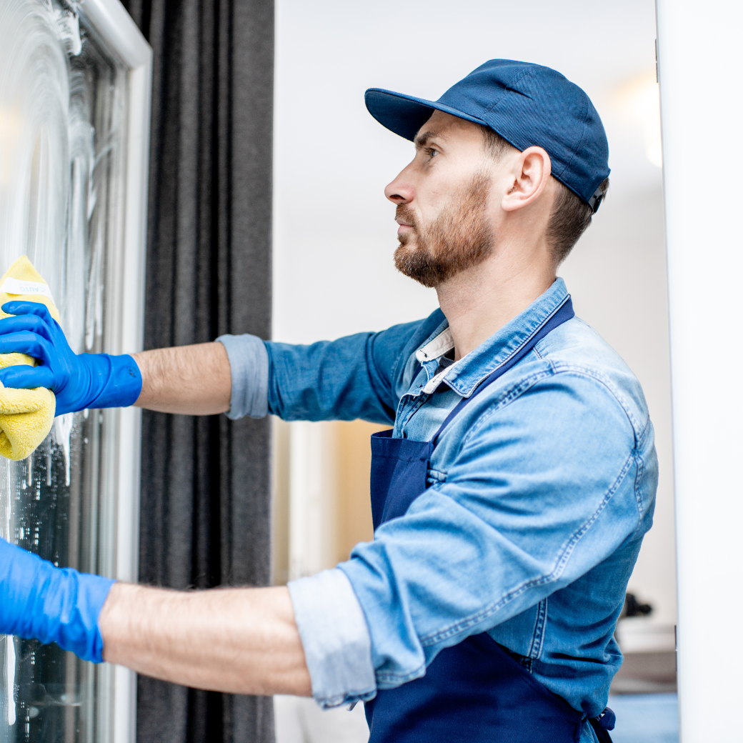 Profissional de limpeza em ação